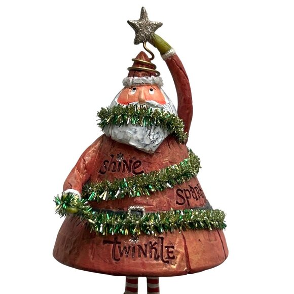 Santa Claus Christmas Ornament Figurine On Green Ball Holiday - Picture 2 of 6